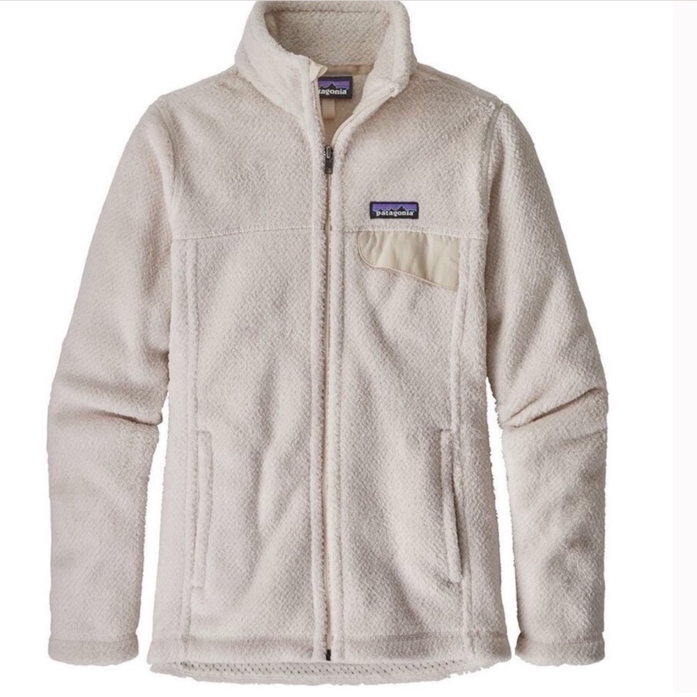 White Patagonia fleece size small. Loved and worn but no damage